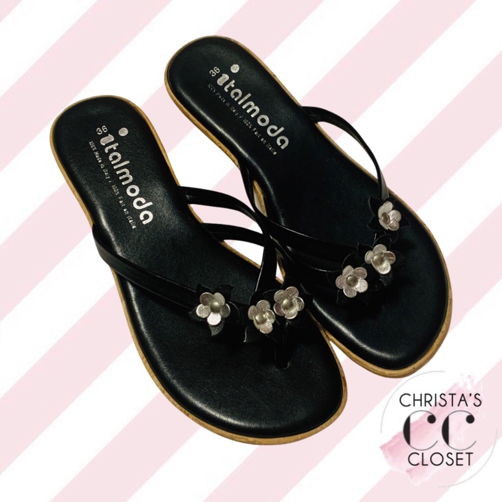 🌹Talmoda Black Leather Flipflop Sandals